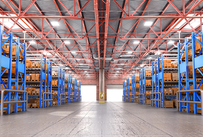 Empty warehouse full of cargo. 3d illustration